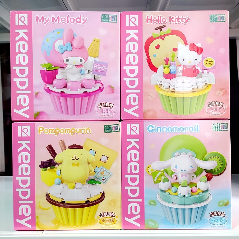 Keeppley Toys Sanrio Cupcake Hello Kitty My Melody Kuromi Cinnamaroll Mainan Block Balok susun Block Bricks DIY