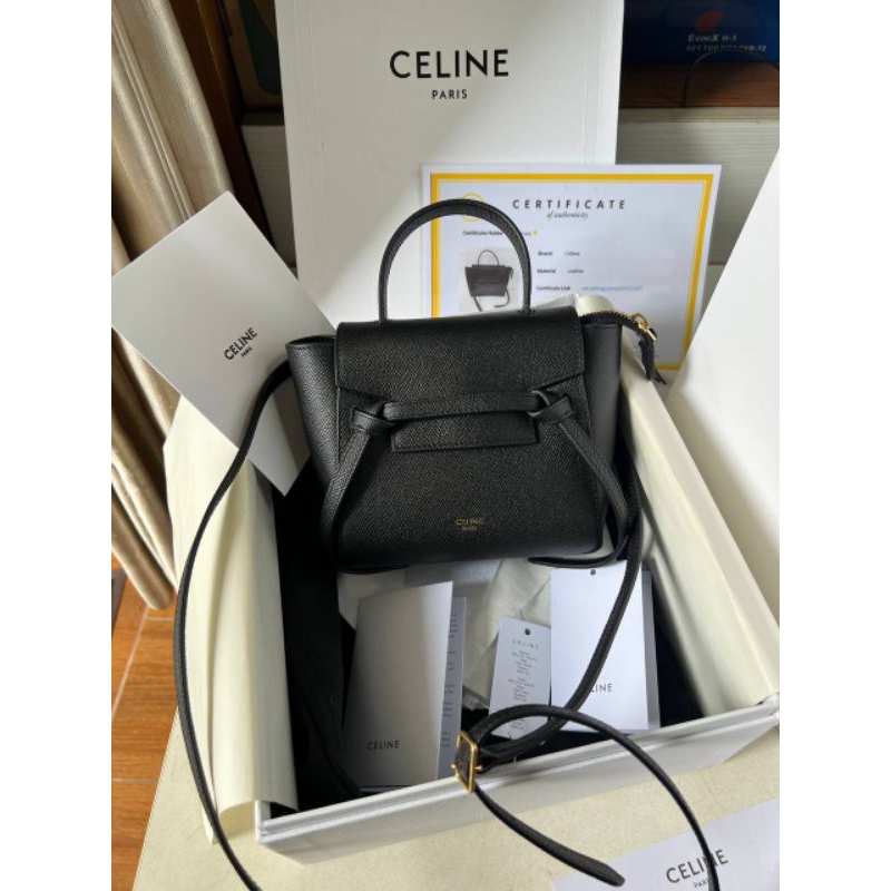 nego preloved rec 2021 celine nano belt bag in grained calfskin black Authentic