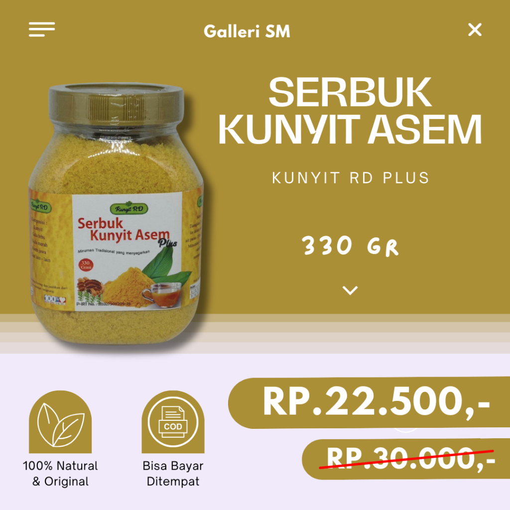 

Serbuk Kunyit Asem Plus 330 Gr RD Minuman Herbal Bubuk Gula Darah Nyeri Ori