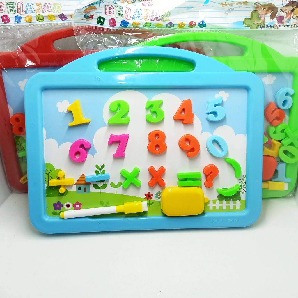 Mainan Papan Tulis Magnet / Magic Board Papan Tulis Angka Magnet Penghapus Spidol + Sempoa dan Stemp