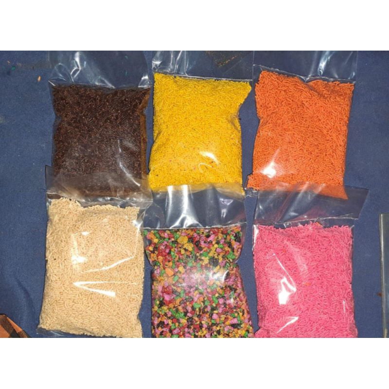 

Aneka Meises repack warna warni Kemasan ¼- ½kg