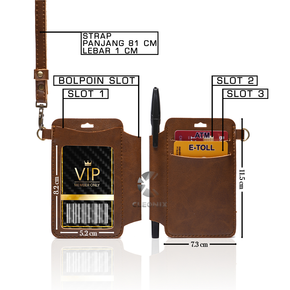 

ID Card Kuwera Holder - Name Tag Holder Memiliki 3 Slot Kartu Bahan PU Leather Premium Tersedia 2 Warna Coklat dan Hitam