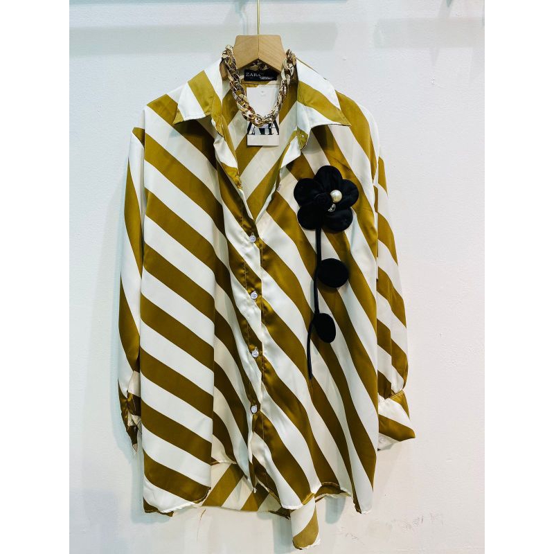 Ld120 Kemeja wanita cantik IMP silk motif bunga timbul