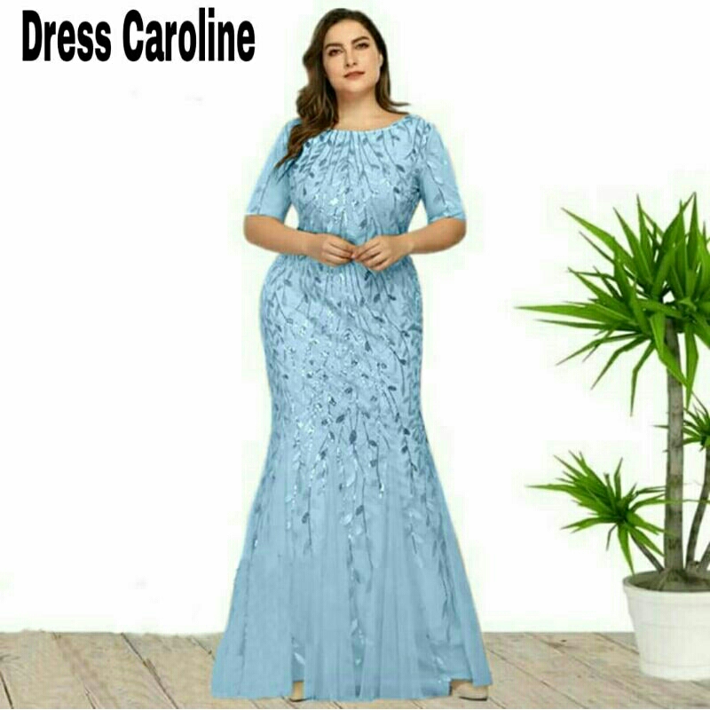 ISG√Dress Caroline M-L-XL-XXL Jumbo / Dress Model Duyung / Dress brokat Tile Mutiara / Dress Kondang