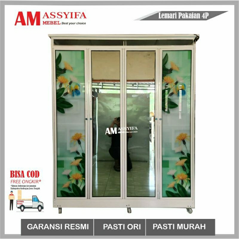 LEMARI PAKAIAN 4 PINTU ALUMINIUM | LEMARI PAKAIAN ANTI RAYAP