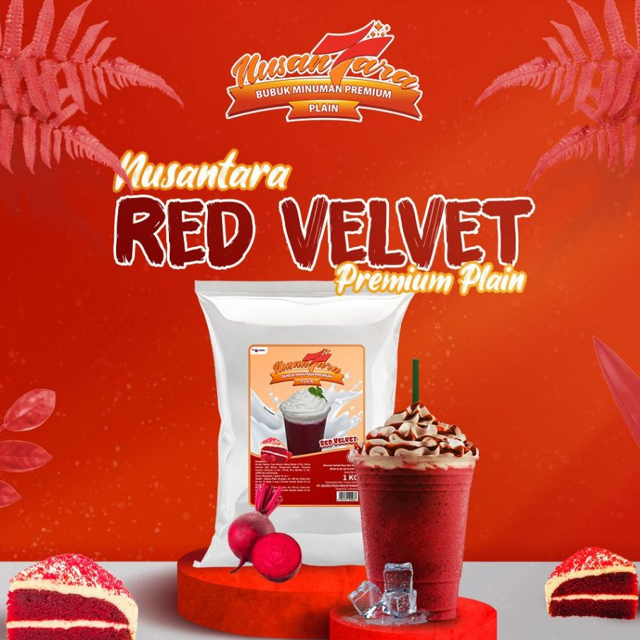 

NUSANTARA Bubuk Minuman Plain Rasa Red Velvet / Red Velvet Tanpa Gula 1 Kg & 500 Gram Indonesia Powder