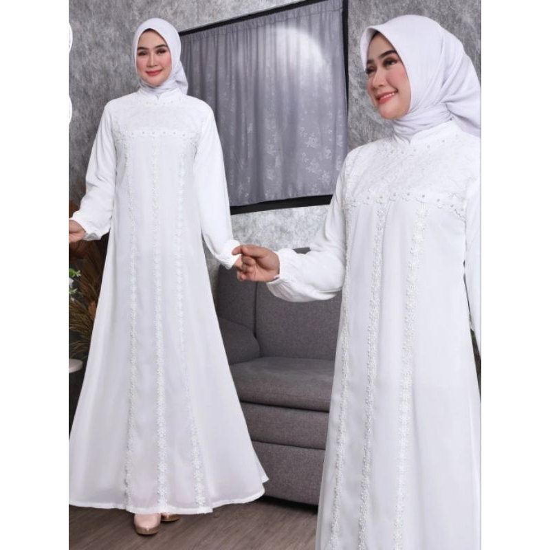 Dress baju Gamis putih Wanita Borukat Gamis Putih tulang baju lebaran