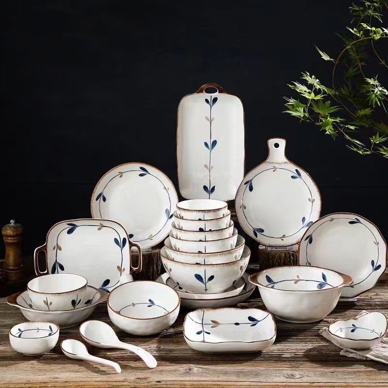 Piring Keramik Piring Makan Motif Daun Mangkok Keramik Mangkuk Sup Piring Ikan Motif Piring Keramik 