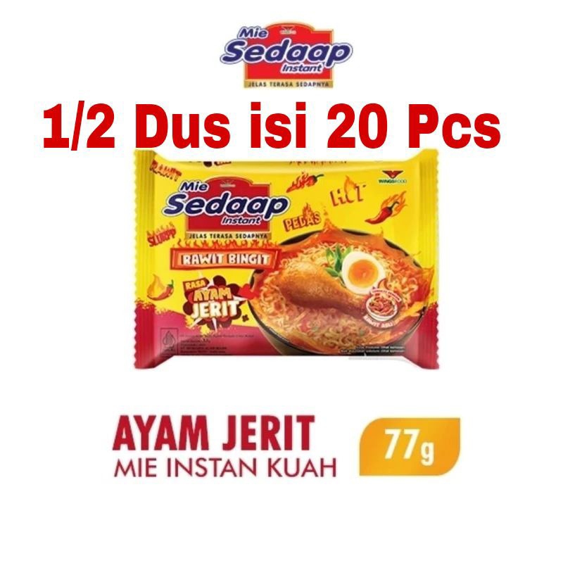 

Mie Sedaap Mie Instan Ayam Jerit 77g ( 1/2 Dus isi 20 bungkus )