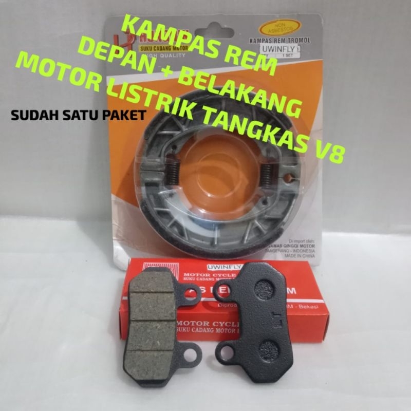 SEPAKET KAMPAS REM DEPAN BELAKANG KHUSUS MOTOR LISTRIK VESPA TANGKAS V8