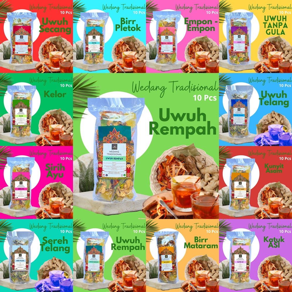 

PACK 10 Pcs Aneka Minuman Wedang Tradisional Rempah Uwuh Pletok Kunyit Asam Empon 10Bungkus