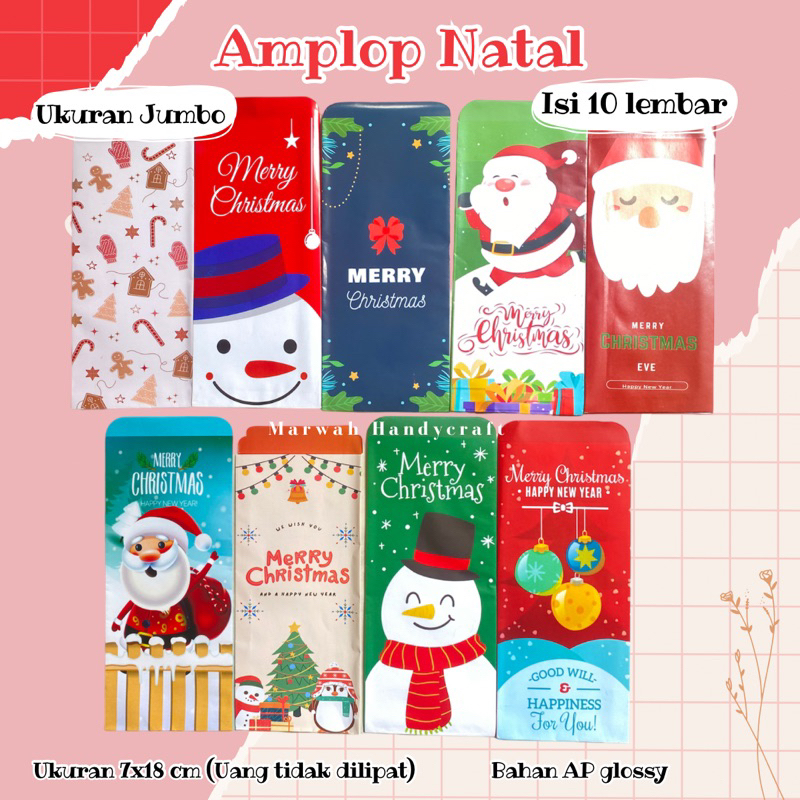 

Amplop Natal Ukuran Besar isi 10 lembar Uang Tidak Dilipat Bisa instant Angpau Natal Angpao Natal Amplop Christmas