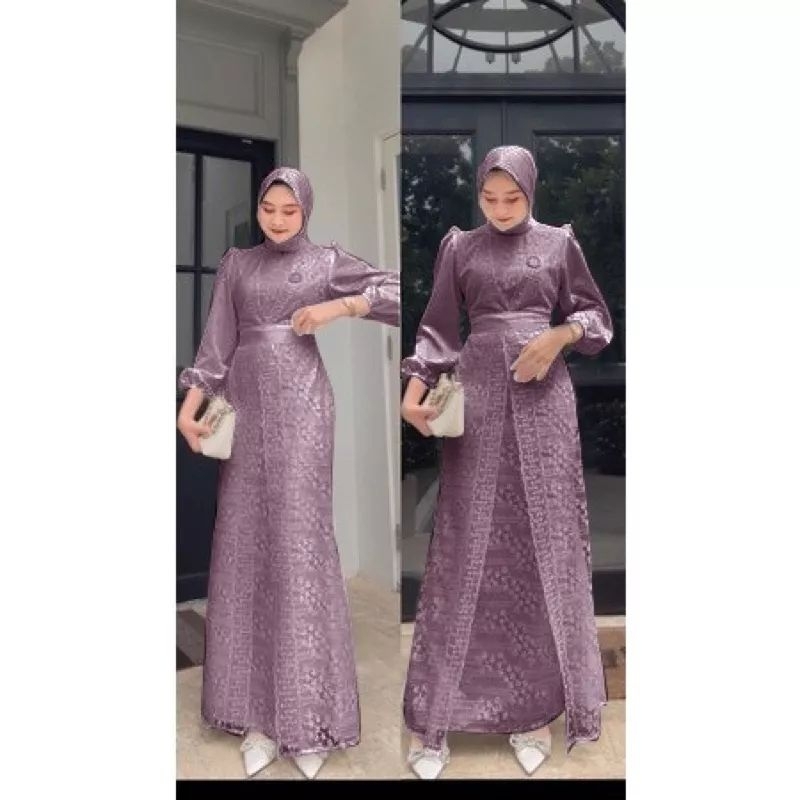 KALIA - BAJU DRESS GAMIS SATIN BROKAT BRUKAT WANITA MUSLIM UMROH PREMIUM UKURAN S M L XL XXL XXXL 3X