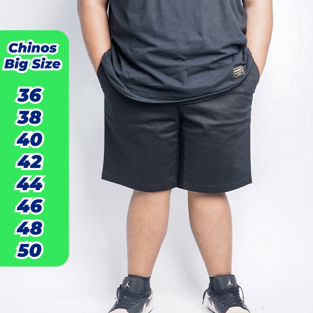 HIGHEST Celana Chinos Pendek Pria Jumbo Big Size Hitam Melar 36 38 40 42 44 46 48 50 HCB16