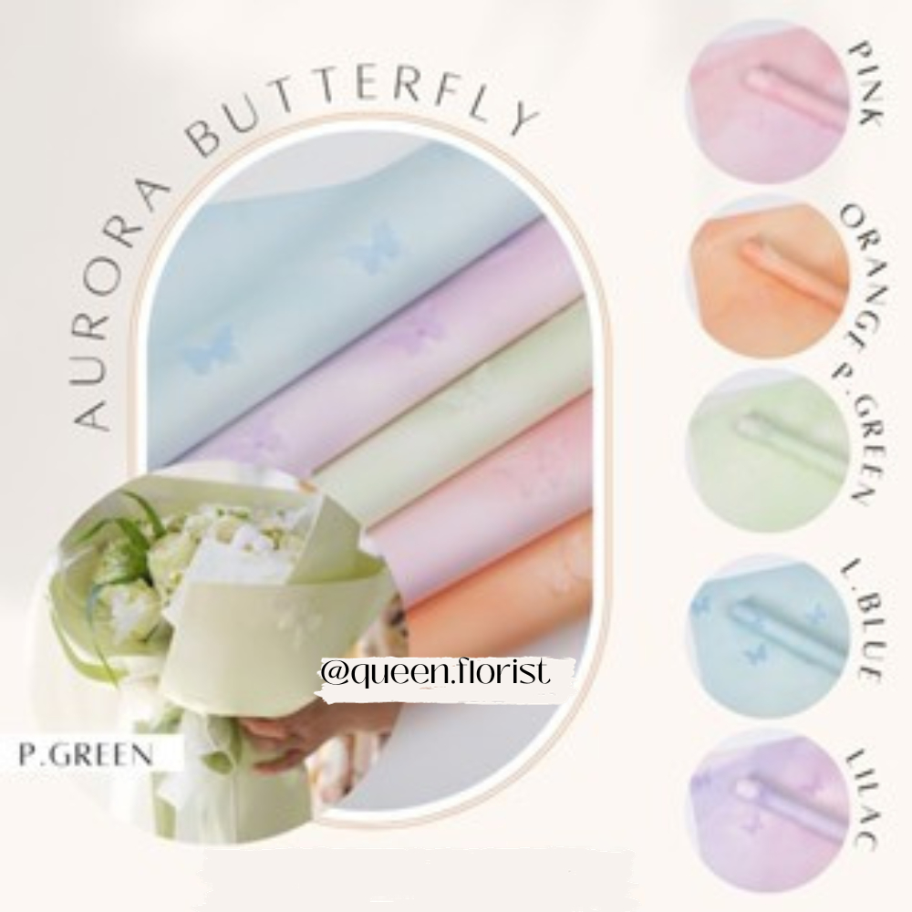 FLOWER WRAPPING AURORA BUTTERFLY KERTAS BUKET MOTIF KUPU 3D CUTE Flower butterfly / gauze paper / pa
