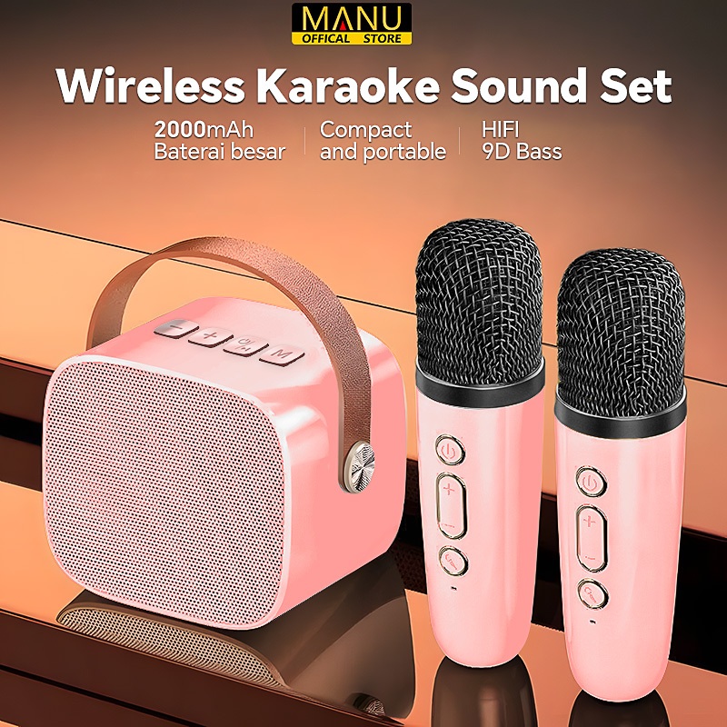Speaker mini bluetooth 2 mic 1  karaoke  Bluetooth 5.3 Set Mini Full Bass Portable Wireless (Dapat t