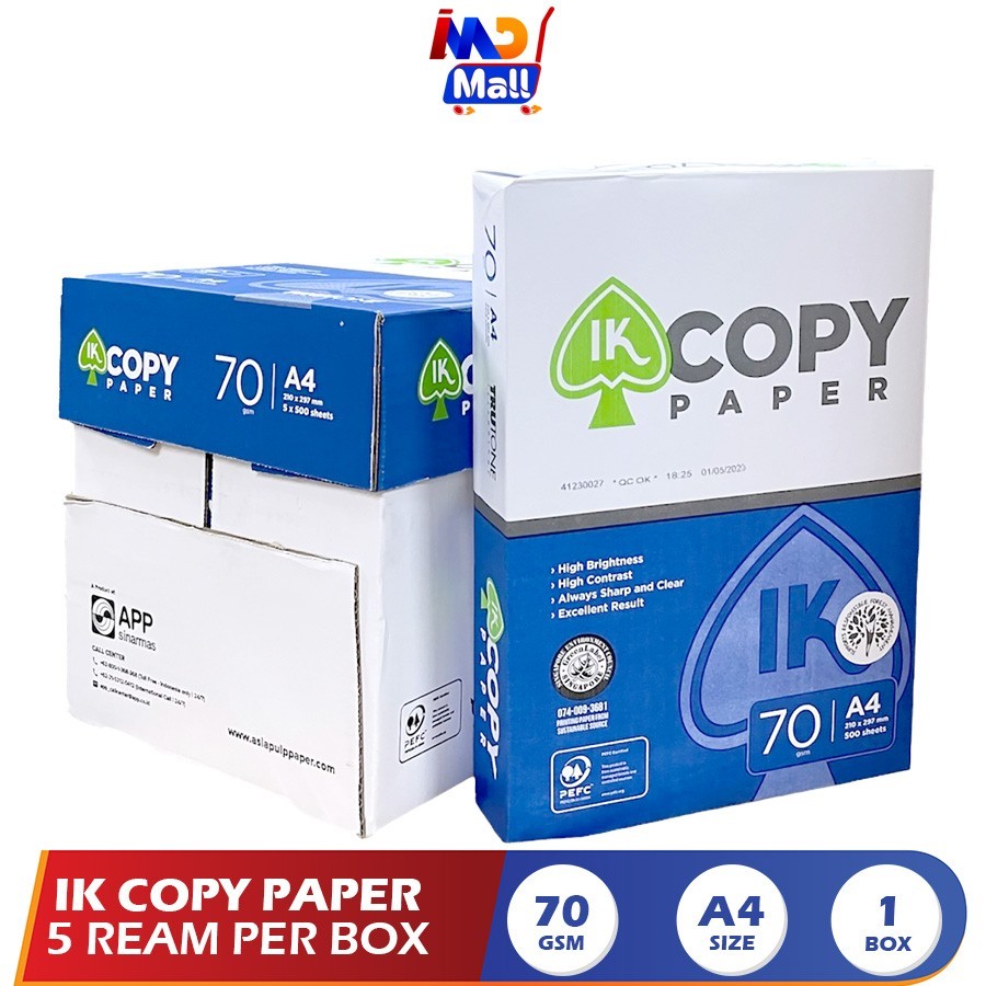 

IK Copy Paper Kertas Print Fotocopy A4 70gr/gsm 1 BOX 2500 Sheet