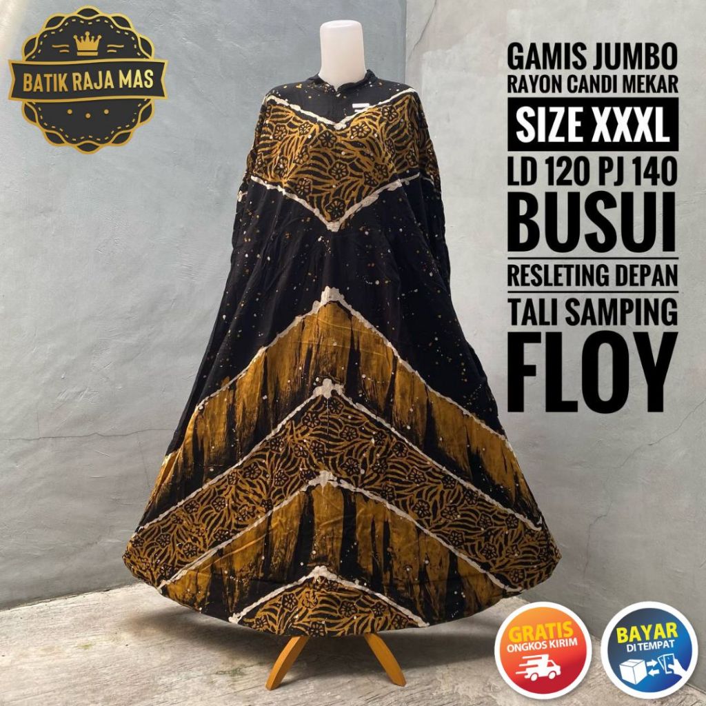 Gamis Ibu Ibu Orang Tua Wanita Dewasa Jumbo Syari Raya Lebaran Terbaru Tali Samping Motif Batik Abst