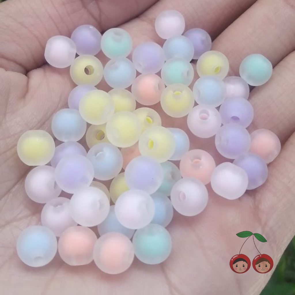 Manik Bola Bulat Akrilik Frosted Isi Warna Ukuran 8mm (10pcs)