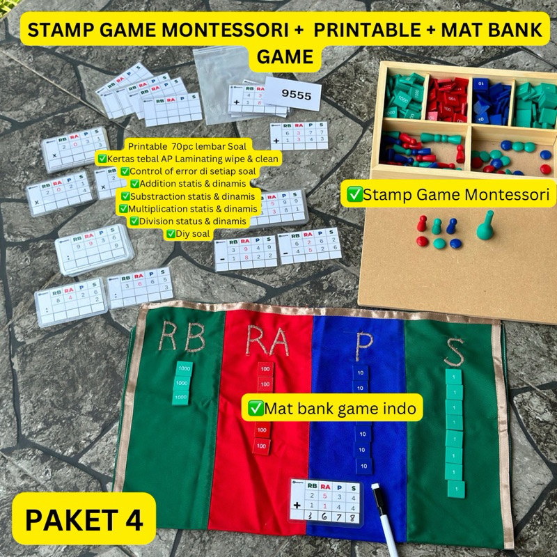 Montessori Stamp game with printable/ mainan matematika montessori stamp game
