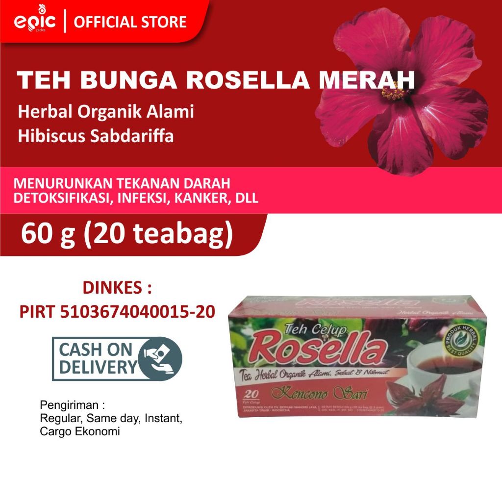 

Epicpicks Teh Celup Rosela Merah Kencono Sari isi 20 teabag
