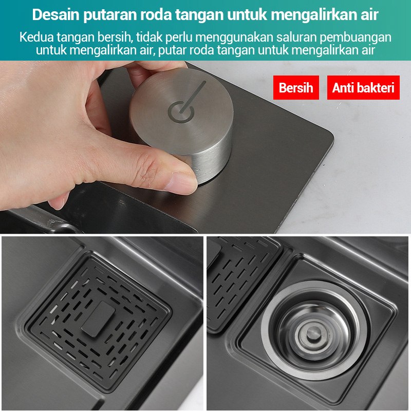 Vbell-Wastafel Dengan Keran yang Bisa Disesuaikan / Stainless Steel Minimalist Style Sink / Modern Kitchen Sink Luxury Black Sink