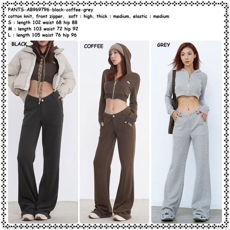 AB969796 Celana Panjang Training Cutbray Rajut Santai Wanita Korea Import Hitam Black Brown Grey