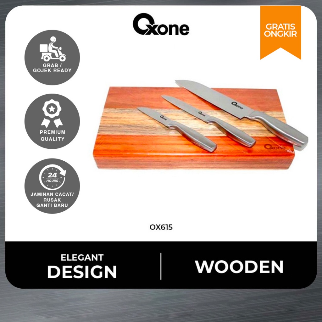 Oxone OX615 Bamboo Board with Hidden Knife Set/ Pisau Set/Terbaru/Pisau/Original/Pisau Dapur/3 Pcs