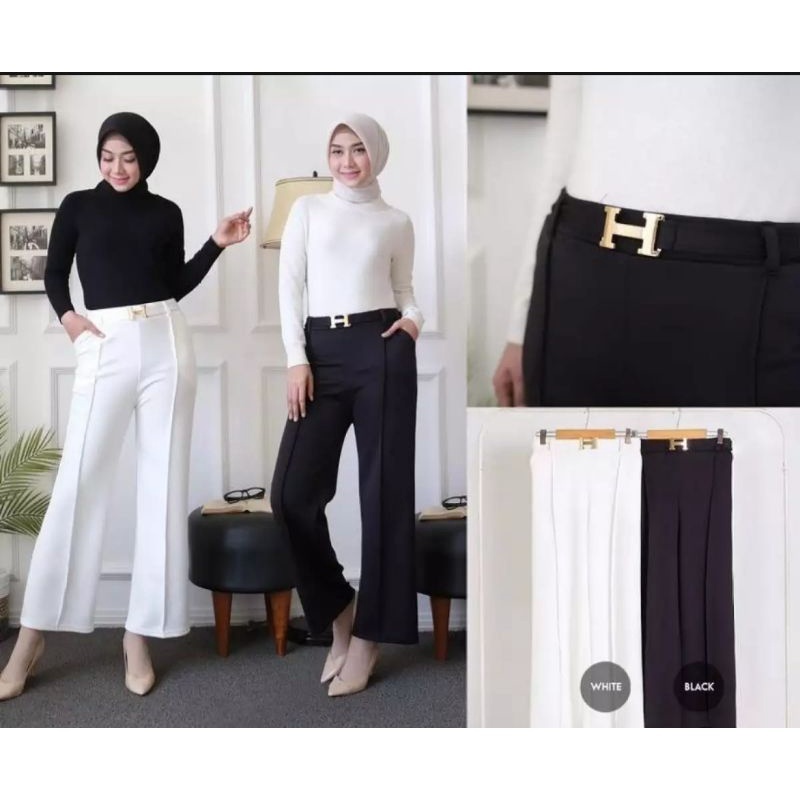 Celana kulot wanita scuba belt H/ celana kulot scuba premium