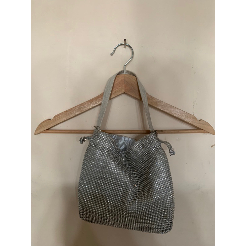 (BEKAS) Waiwai tas clutch pesta silver