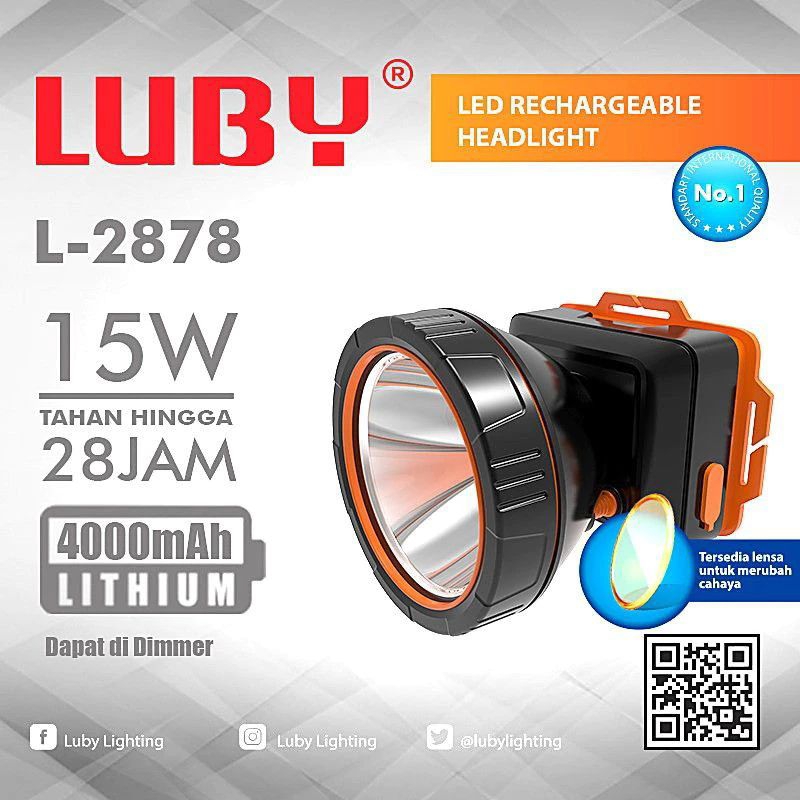 SENTER KEPALA LED 15W / LUBY HEAD LAMP 15W CAHAYA PUTIH - LUBY L-2878