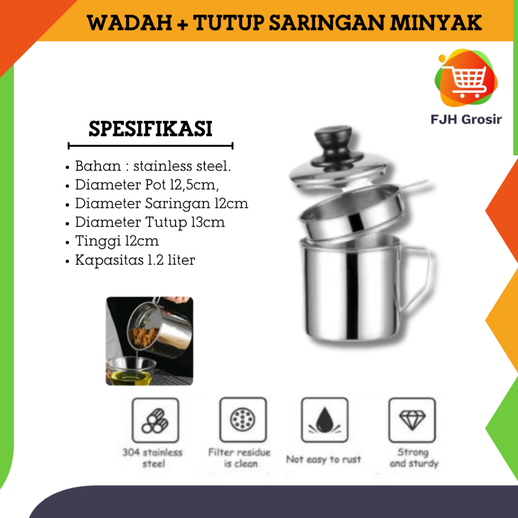 Wadah Saringan minyak stainless Oil Pot makanan wadah masak goreng dapur wadah wada tirisan minyak