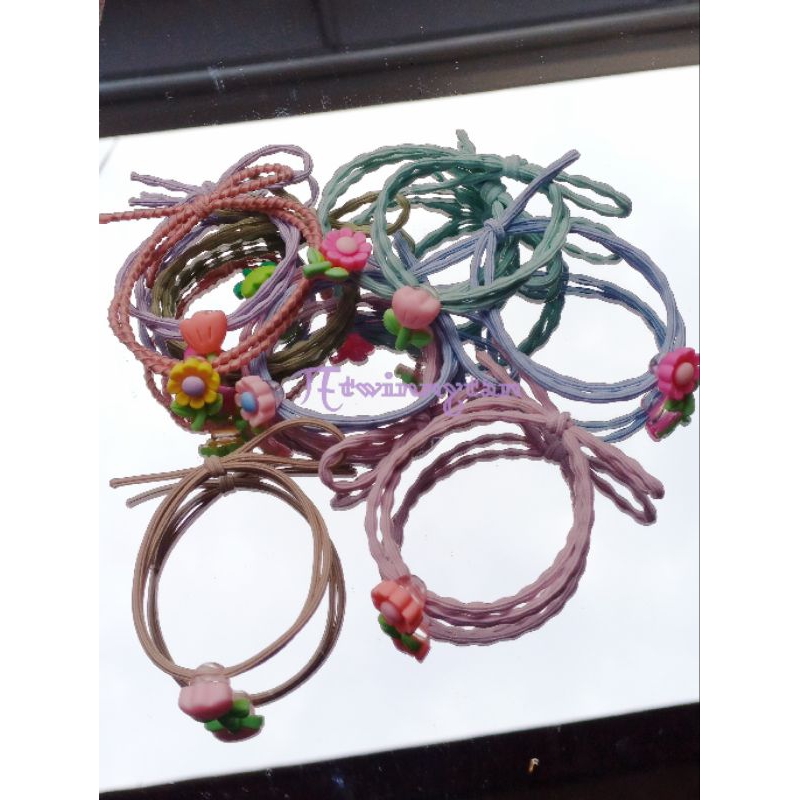 2 in 1 gelang clay/ikat rambut motif bunga