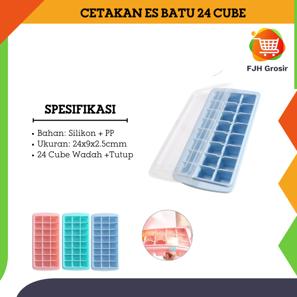 Pencetak es batu silikon tutup plastik 24 cube Cetakan elastis / Alat cetakan coklat puding jelly es