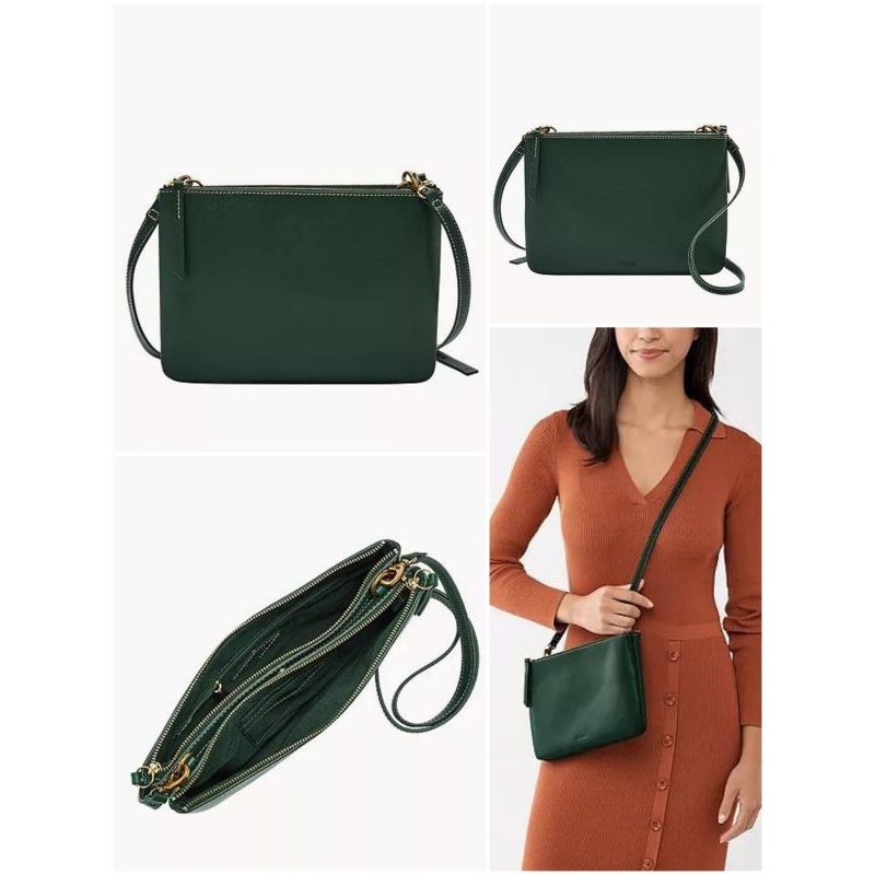 Devon Crossbody Double Zip Green/Black Multi/Red