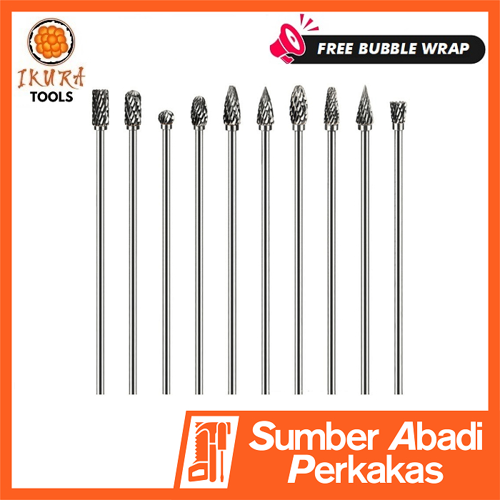 IKURA RFS201 MATA BOR TUNER CARBIDE 10 PCS CUNER PANJANG ROTARY FILE SET EXTRA LONG PORTING MINI DIE