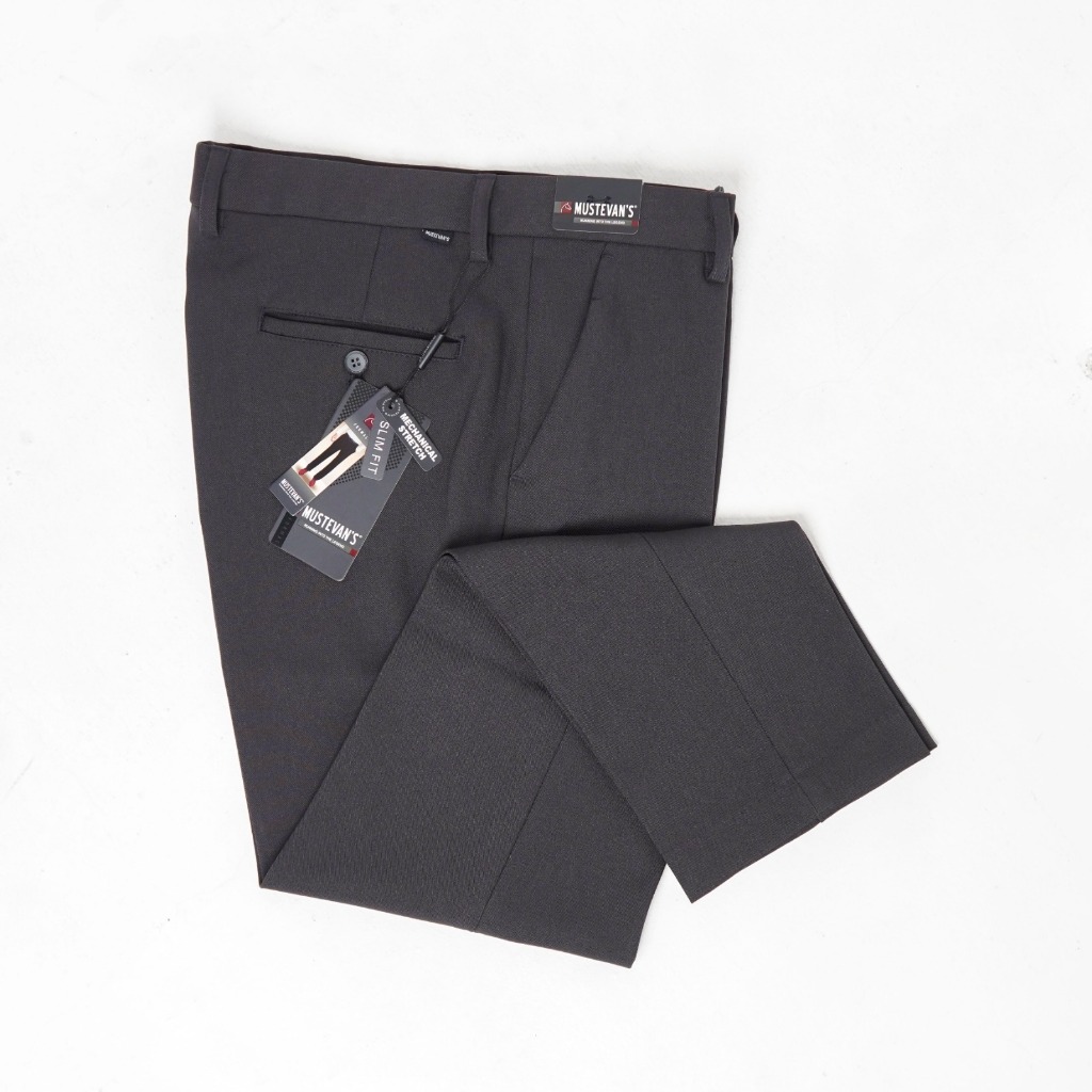 MUSTEVANS CELANA PANJANG FORMAL KERJA KANTOR SLIM FIT ABU PRIA