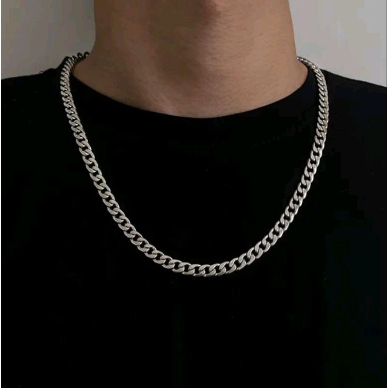 KALUNG RANTAI TITANIUM, Kalung Pria Wanita Titanium Silver Model Rantai Kalung