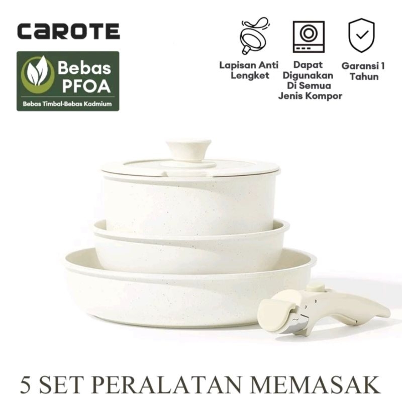 Carote Granit putih anti lengket peralatan masak dngan pegangan