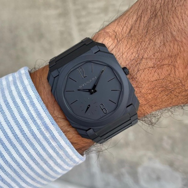 JAM TANGAN PRIA/COWOK BVLGARI OCTO BLACK CERAMIC ULTRA THIN AUTOMATIC SWISS CLONE BVF DIAMETER 40mm 