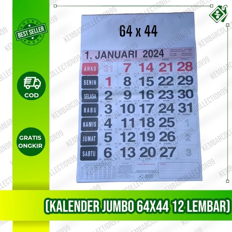 

Almanak Kalender Dinding Jumbo (64x44 12 Lembar)
