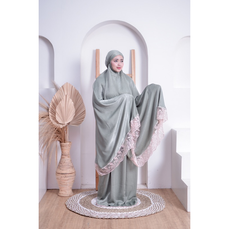 Mukena Santorini/Bahan semi sutra premium/Mukena Zumbo