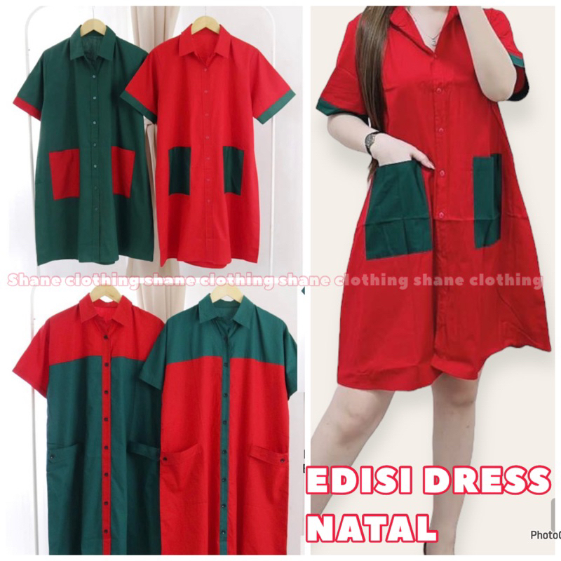 SHANE CLOTHING DRESS MERAH HIJAU / NATAL CHRISTMAS