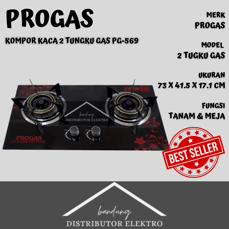 KOMPOR PROGAS 2 TUNGKU KACA GAS GAS PG569 BUNGA MERAH