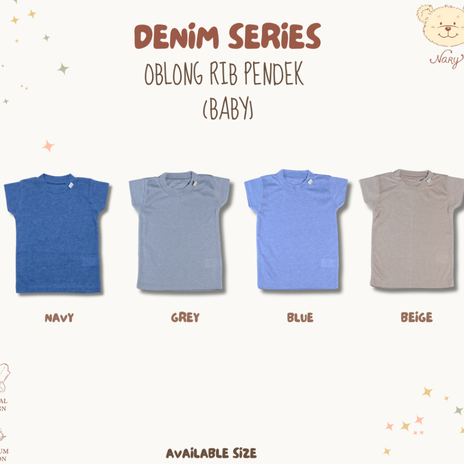 NARY OBLONG RIB WARNA DENIM | KAOS TIPIS SEHARI HARI