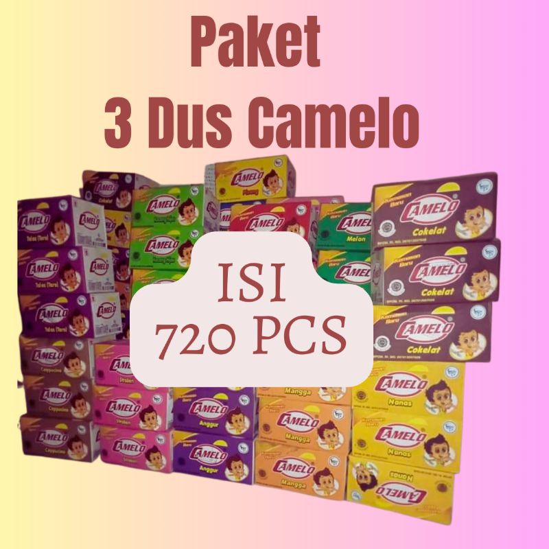 

paket 3 dus camelo isi 720 pcs rasa campur drink bubuk