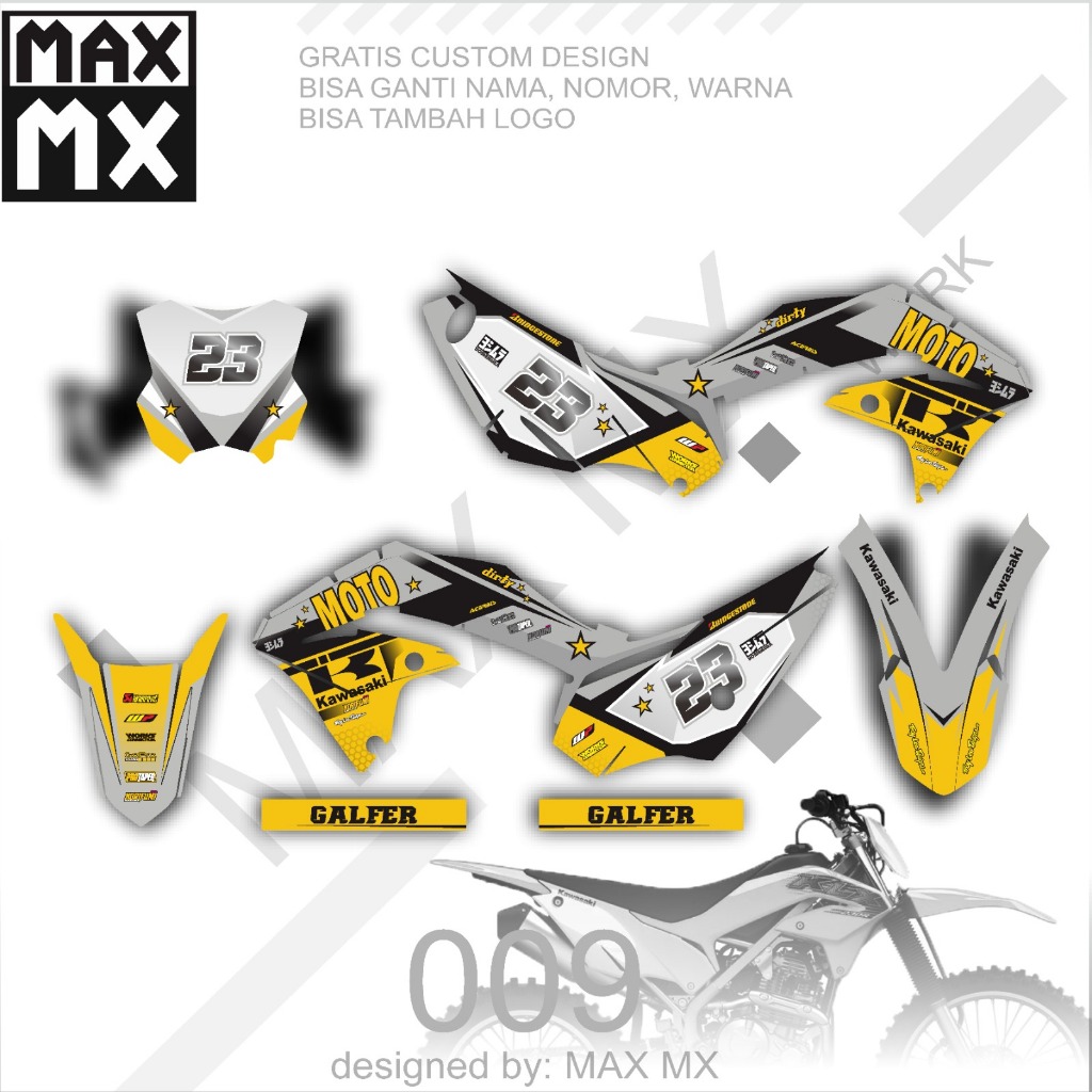 decal dekal  klx 230 striping variasi sticker full body dekal motif abu putih kuning keren simple D-