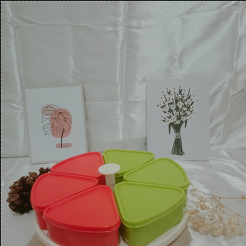 Toples plastik permen snack camilan food storage putar kue kering lebaran 6 sekat modular carousel s