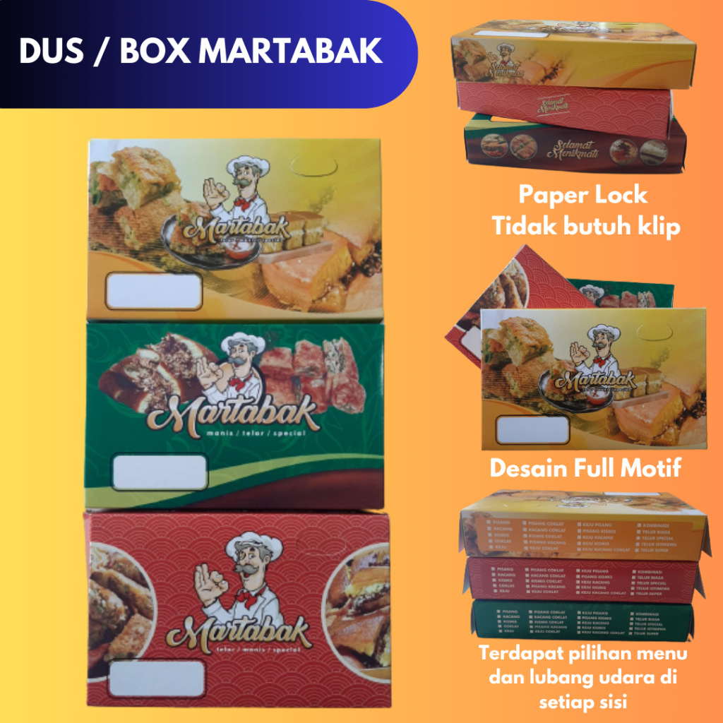 

DUS / BOX MARTABAK BERAGAM PILIHAN MOTIF | PAPER LOCK TIDAK BUTUH KLIP
