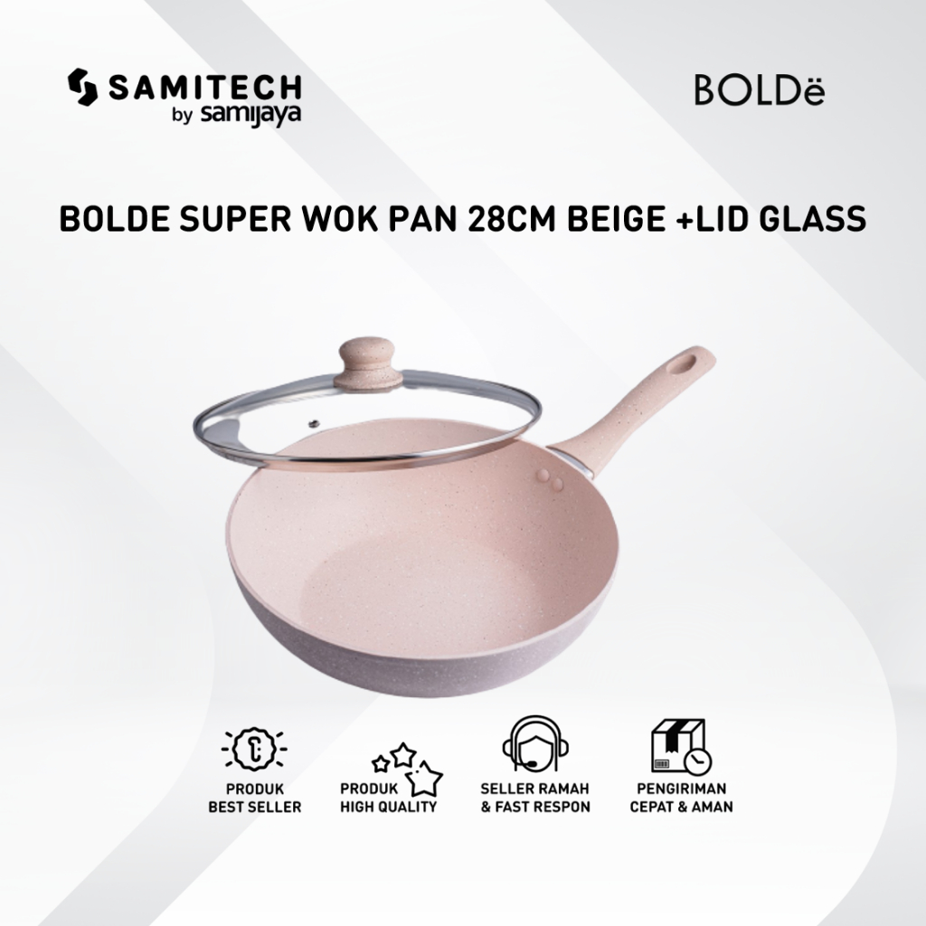 BOLDE SUPER PAN 28 CM WOK + LID KACA GRANITE PANCI WAJAN KERAMIK BOLDE 28CM + Tutup